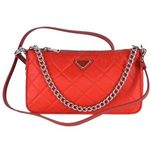 Prada red nylon quilted silver chain crossbody